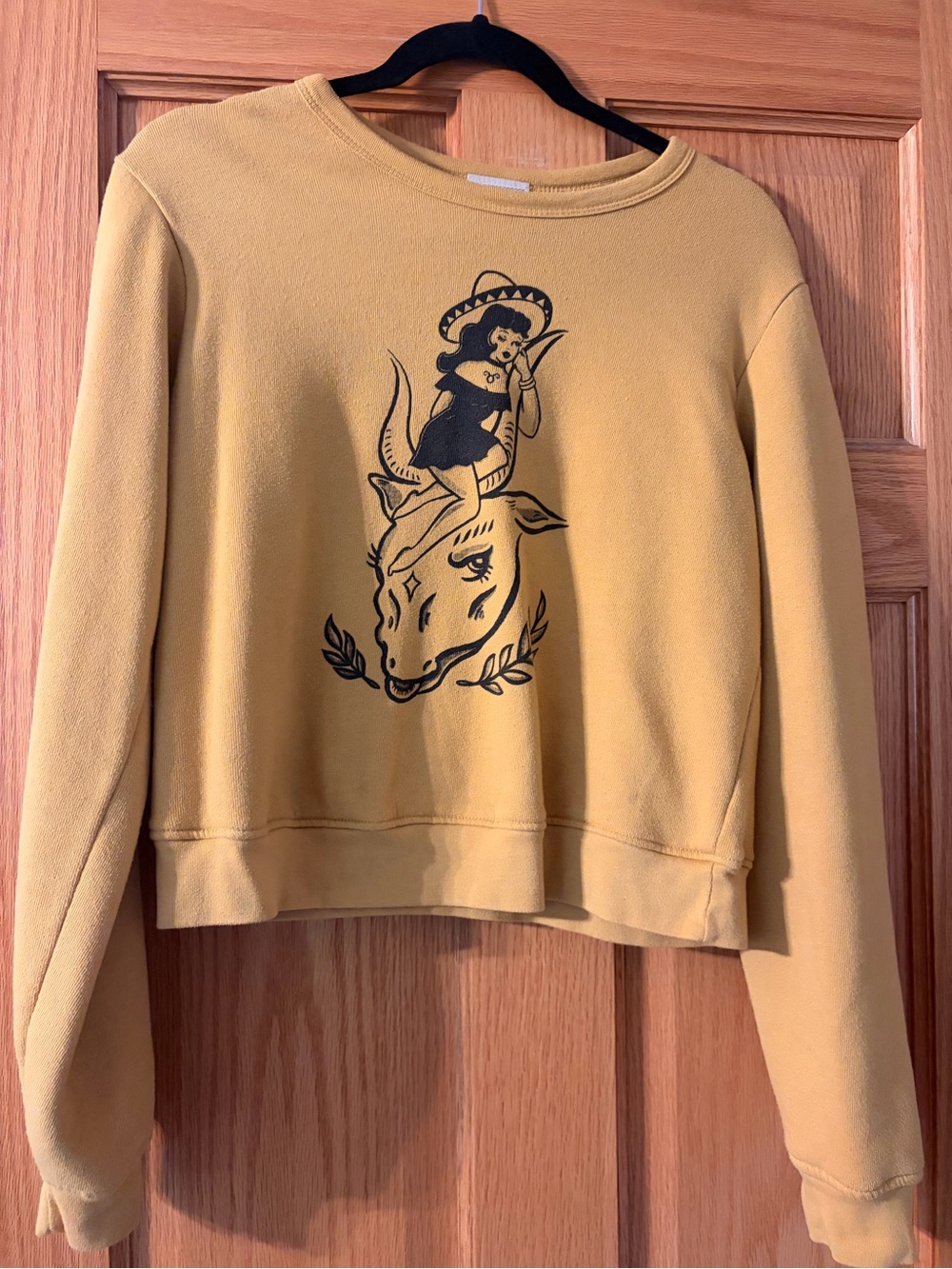 Women's Mustard Yellow Graphic Pullover Sweatshirt